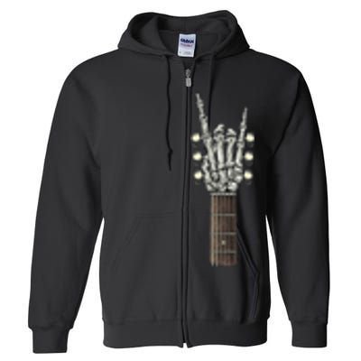 Rock On Guitar Neck With A Sweet Rock & Roll Skeleton Hand Full Zip Hoodie