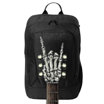 Rock On Guitar Neck Rock & Roll Halloween Skeleton Hand City Backpack