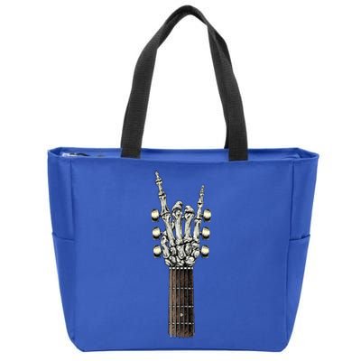 Rock On Guitar Neck Rock & Roll Halloween Skeleton Hand Zip Tote Bag