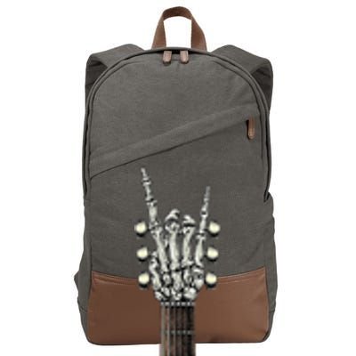 Rock On Guitar Neck Rock & Roll Halloween Skeleton Hand Cotton Canvas Backpack