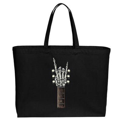 Rock On Guitar Neck Rock & Roll Halloween Skeleton Hand Cotton Canvas Jumbo Tote