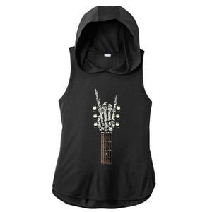 Rock On Guitar Neck With A Sweet Rock & Roll Skeleton Hand Ladies PosiCharge Tri-Blend Wicking Draft Hoodie Tank