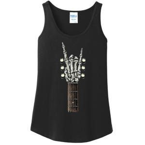 Rock On Guitar Neck With A Sweet Rock & Roll Skeleton Hand Ladies Essential Tank