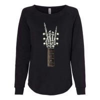 Rock On Guitar Neck With A Sweet Rock & Roll Skeleton Hand Womens California Wash Sweatshirt