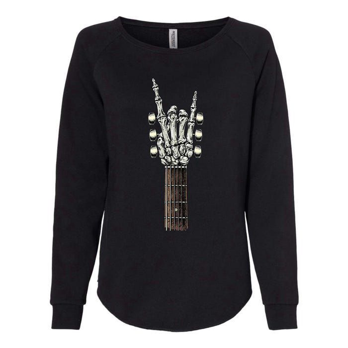 Rock On Guitar Neck With A Sweet Rock & Roll Skeleton Hand Womens California Wash Sweatshirt