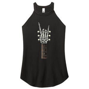 Rock On Guitar Neck With A Sweet Rock & Roll Skeleton Hand Women's Perfect Tri Rocker Tank