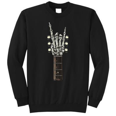 Rock On Guitar Neck Skeleton Hand Sign Rock & Roll Band Sweatshirt