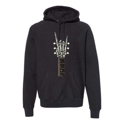 Rock On Guitar Neck Skeleton Hand Sign Rock & Roll Band Premium Hoodie