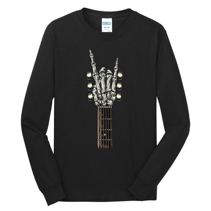 Rock On Guitar Neck Skeleton Hand Sign Rock & Roll Band Tall Long Sleeve T-Shirt