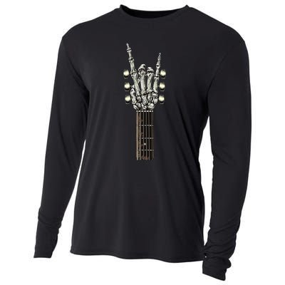 Rock On Guitar Neck Skeleton Hand Sign Rock & Roll Band Cooling Performance Long Sleeve Crew