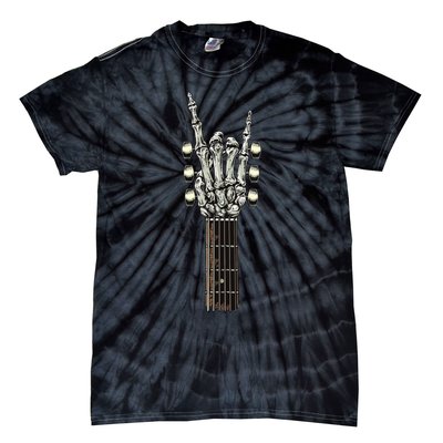 Rock On Guitar Neck Skeleton Hand Sign Rock & Roll Band Tie-Dye T-Shirt