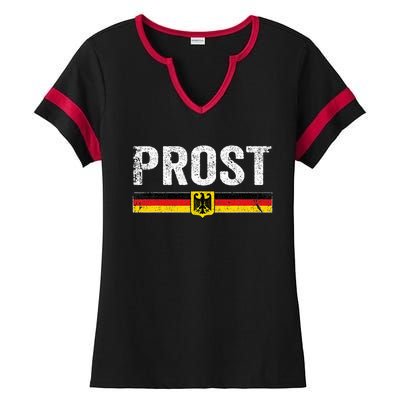 Retro Oktoberfest German Flag Prost Ladies Halftime Notch Neck Tee