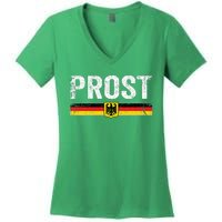 Retro Oktoberfest German Flag Prost Women's V-Neck T-Shirt