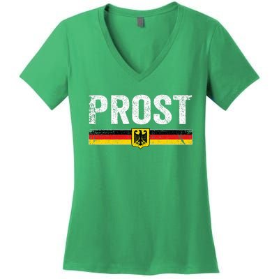 Retro Oktoberfest German Flag Prost Women's V-Neck T-Shirt