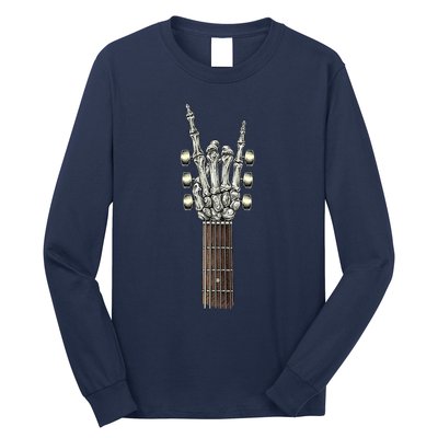 Rock On Guitar Neck With A Sweet Rock & Roll Skeleton Hand Long Sleeve Shirt