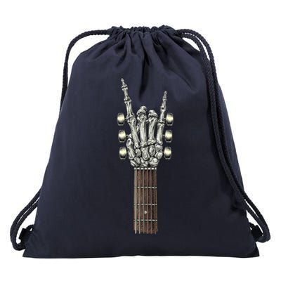 Rock On Guitar Neck With A Sweet Rock & Roll Skeleton Hand Drawstring Bag