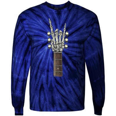 Rock On Guitar Neck With A Sweet Rock & Roll Skeleton Hand Tie-Dye Long Sleeve Shirt