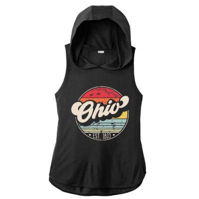 Retro Ohio Home State Oh Cool 70s Style Sunset Ladies PosiCharge Tri-Blend Wicking Draft Hoodie Tank