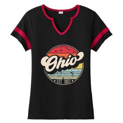 Retro Ohio Home State Oh Cool 70s Style Sunset Ladies Halftime Notch Neck Tee