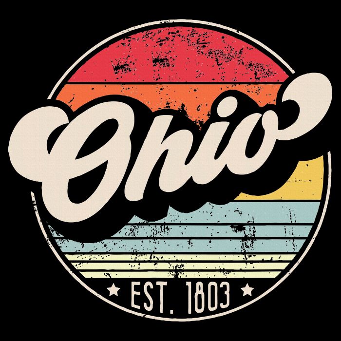 Retro Ohio Home State Oh Cool 70s Style Sunset Stripe Pom Pom Beanie