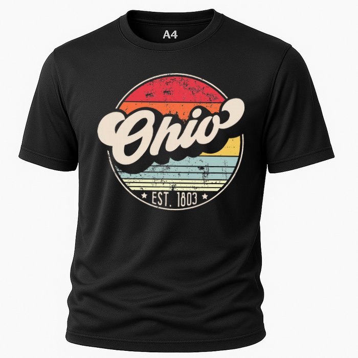 Retro Ohio Home State Oh Cool 70s Style Sunset Cooling Performance Crew T-Shirt