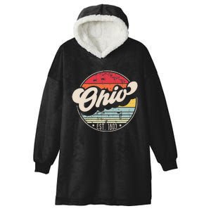 Retro Ohio Home State Oh Cool 70s Style Sunset Hooded Wearable Blanket