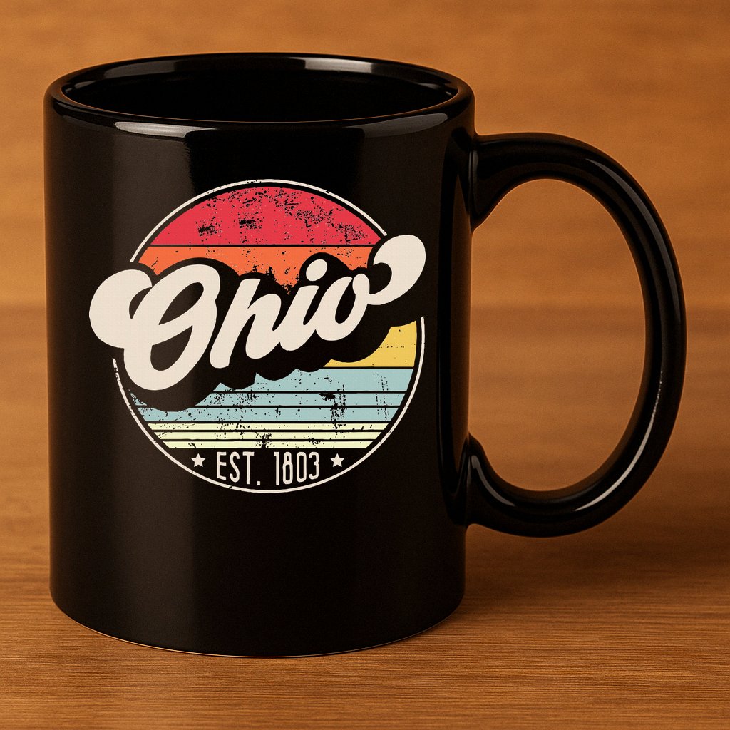 Retro Ohio Home State Oh Cool 70s Style Sunset 11oz C Handle Ceramic Mug