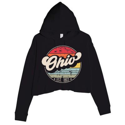 Retro Ohio Home State Oh Cool 70s Style Sunset Crop Fleece Hoodie