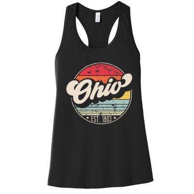 Retro Ohio Home State Oh Cool 70s Style Sunset Women's Racerback Tank