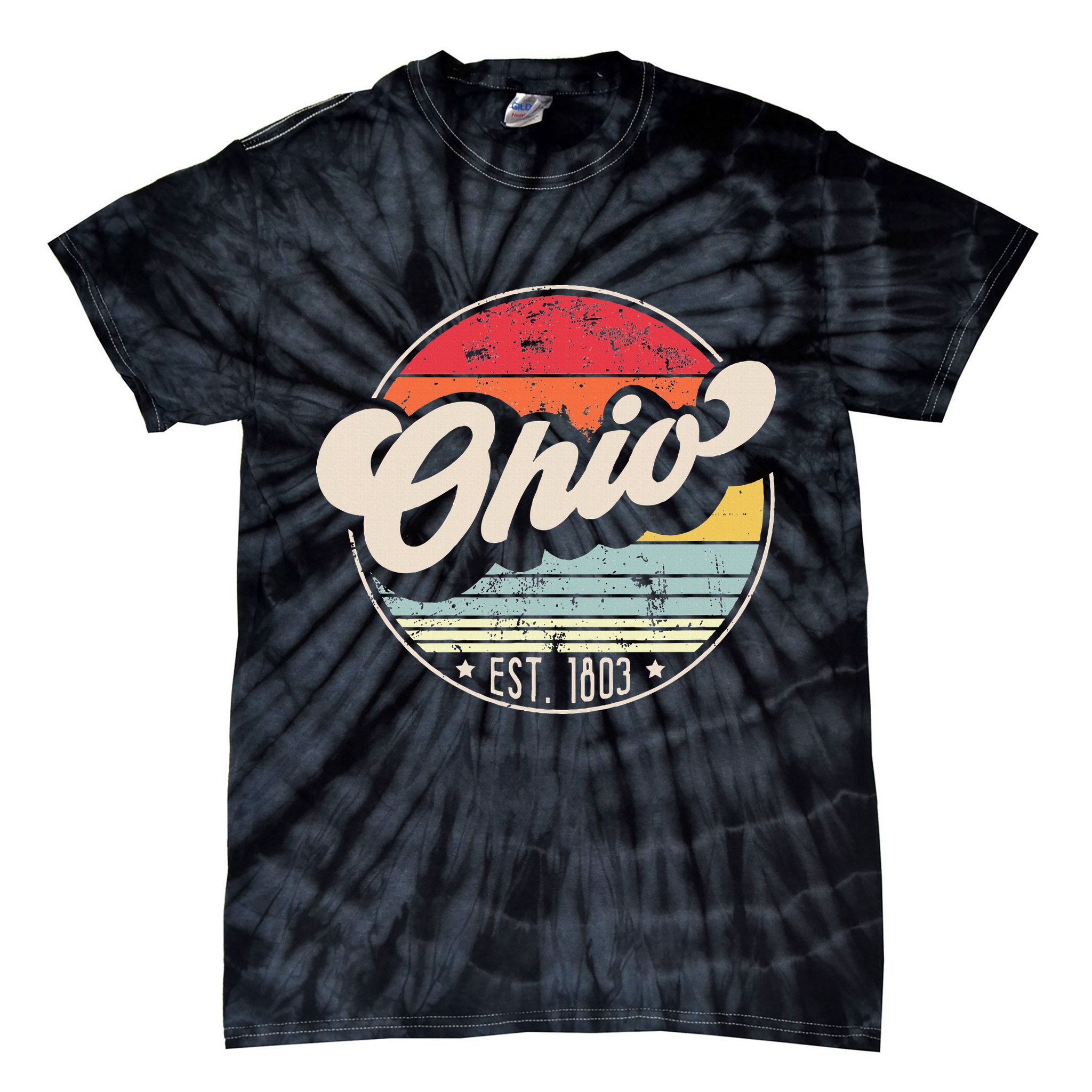 Retro Ohio Home State Oh Cool 70s Style Sunset Tie-Dye T-Shirt