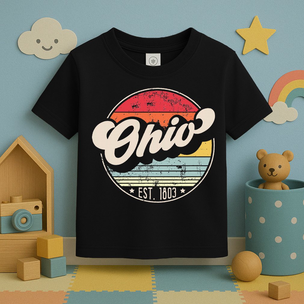 Retro Ohio Home State Oh Cool 70s Style Sunset Toddler T-Shirt