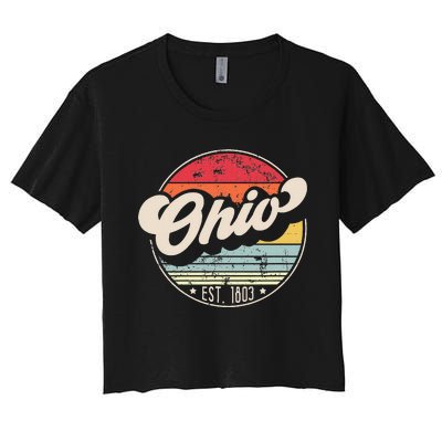 Retro Ohio Home State Oh Cool 70s Style Sunset Women's Crop Top Tee