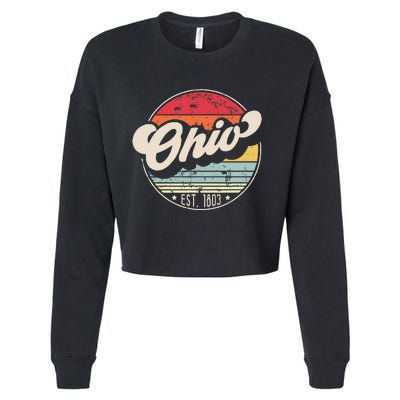 Retro Ohio Home State Oh Cool 70s Style Sunset Cropped Pullover Crew