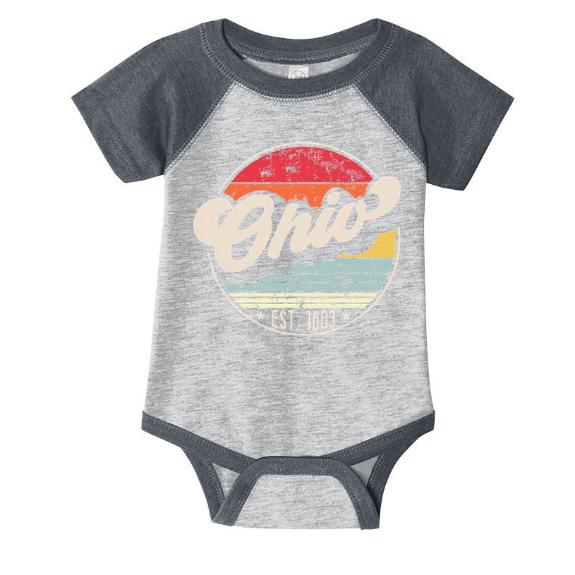 Retro Ohio Home State Oh Cool 70s Style Sunset Infant Baby Jersey Bodysuit