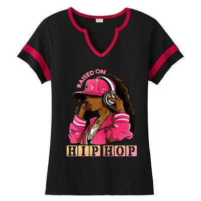 RAISED ON HIP HOP Fashion 50th Rap Anniversary Ladies Halftime Notch Neck Tee