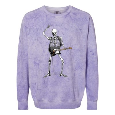 Rock On Halloween Skeleton Guitarist Rock And Roll Band Colorblast Crewneck Sweatshirt