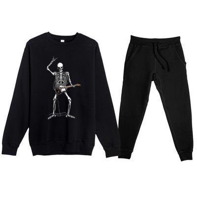 Rock On Halloween Skeleton Guitarist Rock And Roll Band Premium Crewneck Sweatsuit Set