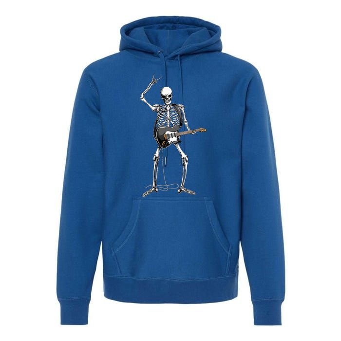 Rock On Halloween Skeleton Guitarist Rock And Roll Band Premium Hoodie