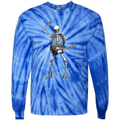 Rock On Halloween Skeleton Guitarist Rock And Roll Band Tie-Dye Long Sleeve Shirt