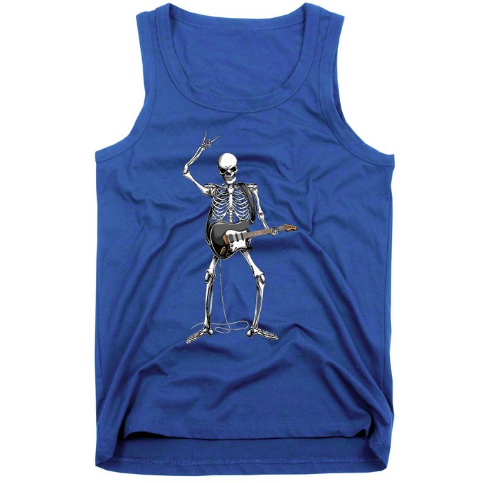 Rock On Halloween Skeleton Guitarist Rock And Roll Band Tank Top