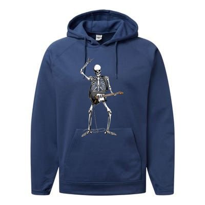 Rock On Halloween Skeleton Guitarist Rock And Roll Band Performance Fleece Hoodie