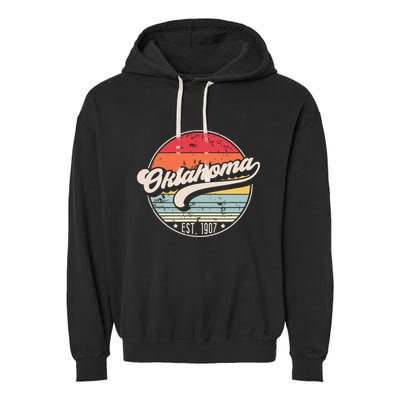 Retro Oklahoma Home State Ok Cool 70s Style Sunset Garment-Dyed Fleece Hoodie