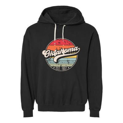 Retro Oklahoma Home State Ok Cool 70s Style Sunset Garment-Dyed Fleece Hoodie