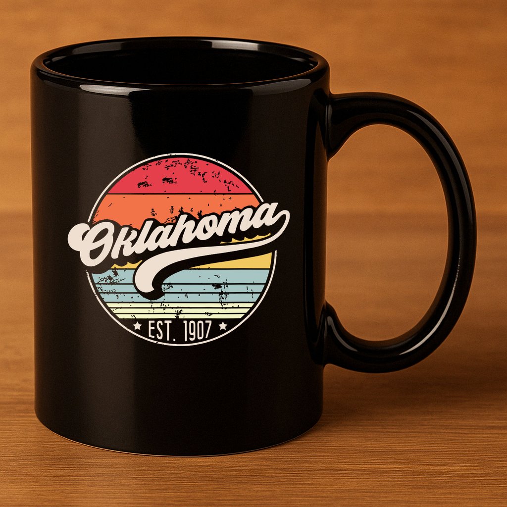 Retro Oklahoma Home State Ok Cool 70s Style Sunset 11oz C Handle Ceramic Mug