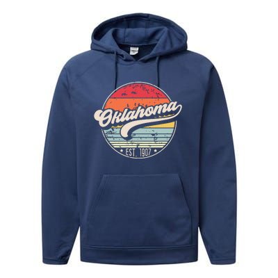 Retro Oklahoma Home State Ok Cool 70s Style Sunset Performance Fleece Hoodie