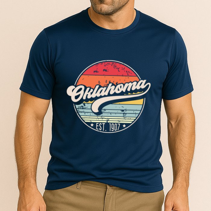 Retro Oklahoma Home State Ok Cool 70s Style Sunset Cooling Performance Crew T-Shirt