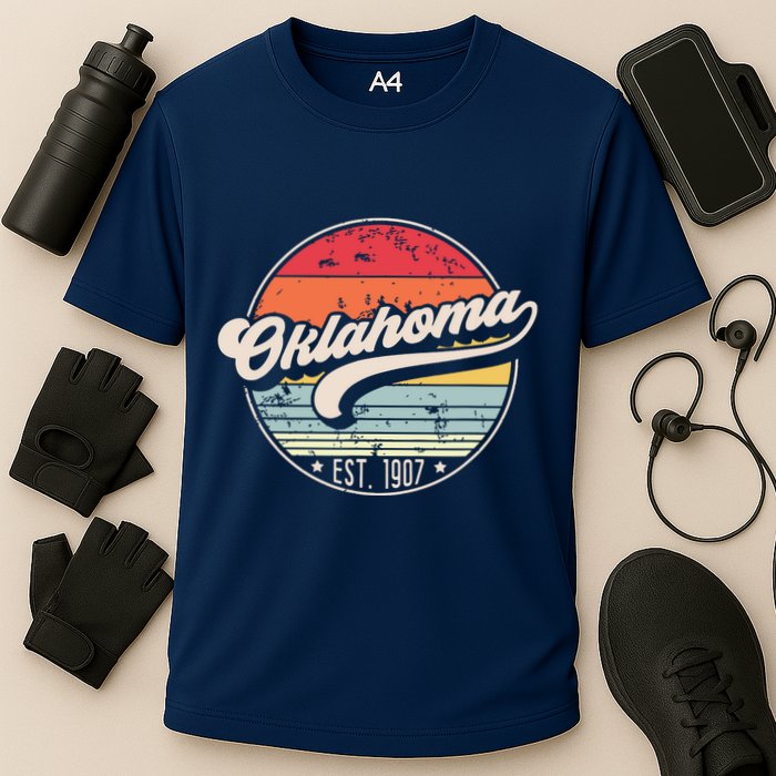 Retro Oklahoma Home State Ok Cool 70s Style Sunset Cooling Performance Crew T-Shirt