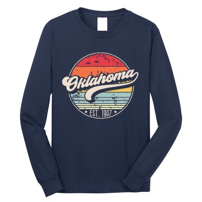 Retro Oklahoma Home State Ok Cool 70s Style Sunset Long Sleeve Shirt