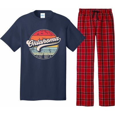 Retro Oklahoma Home State Ok Cool 70s Style Sunset Pajama Set