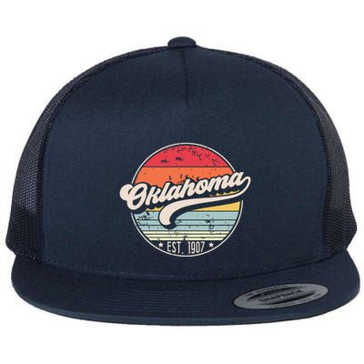 Retro Oklahoma Home State Ok Cool 70s Style Sunset Flatbill Hat